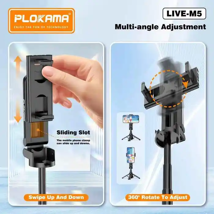 PLOKAMA live-M5 Extendable Grip Tripod Mini Selfie Stick Bluetooth Remote Control Tripod 3 In 1 Tongsis Tripod